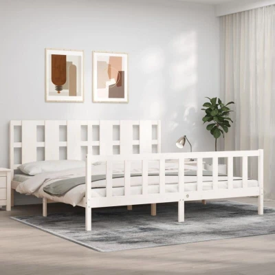 Slika vidaXL Bed Frame without Mattress White Solid Wood Pine
