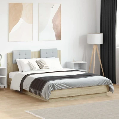 Slika vidaXL Bed Frame with LED without Mattress Sonoma Oak 120x190 cm Small Double