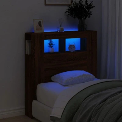 Slika vidaXL LED Headboard Brown Oak 100x18.5x103.5 cm Engineered Wood