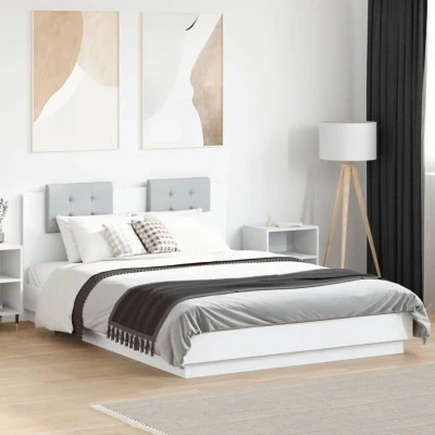 Slika vidaXL Bed Frame with LED without Mattress White 150x200 cm King Size