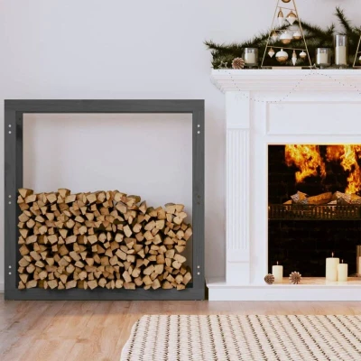 Slika vidaXL Firewood Rack Grey 100x25x100 cm Solid Wood Pine