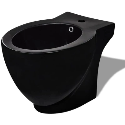 Slika vidaXL Round Bidet Stand Black High-quality Ceramic