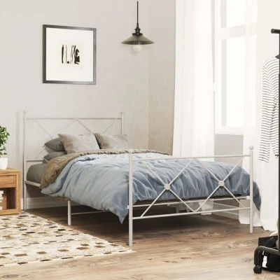 Slika vidaXL Metal Bed Frame without Mattress with Footboard White 107x203cm
