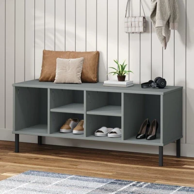 Slika vidaXL Shoe Rack with Metal Legs Grey 106x35x45 cm Solid Wood OSLO
