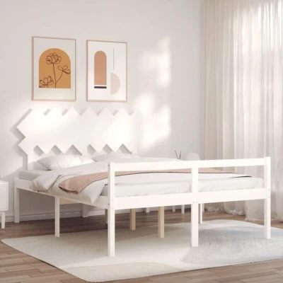 Slika vidaXL Senior Bed without Mattress White 140x190 cm Solid Wood