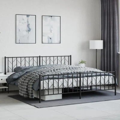 Slika vidaXL Metal Bed Frame without Mattress with Footboard Black 200x200cm
