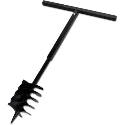 Slika vidaXL Ground Drill with Handle Auger Bit 180 mm Three Spirals Steel Black